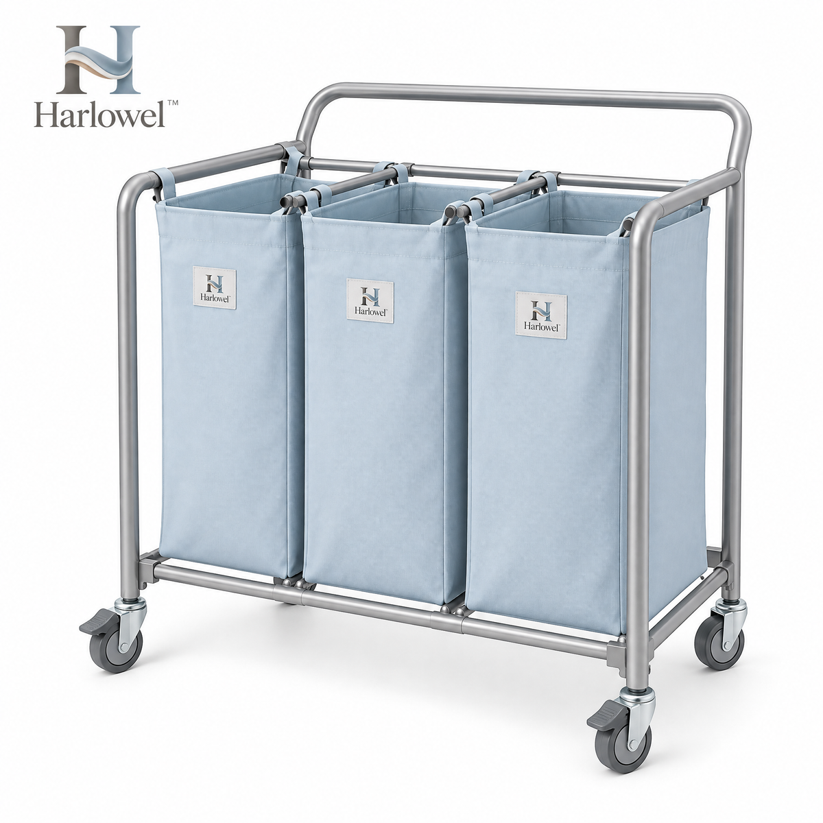 Harlowel™ RollSort Mobile Laundry Sorter – Multi-Bag Rolling Hamper Cart for Clothes, Towels & Household Laundry