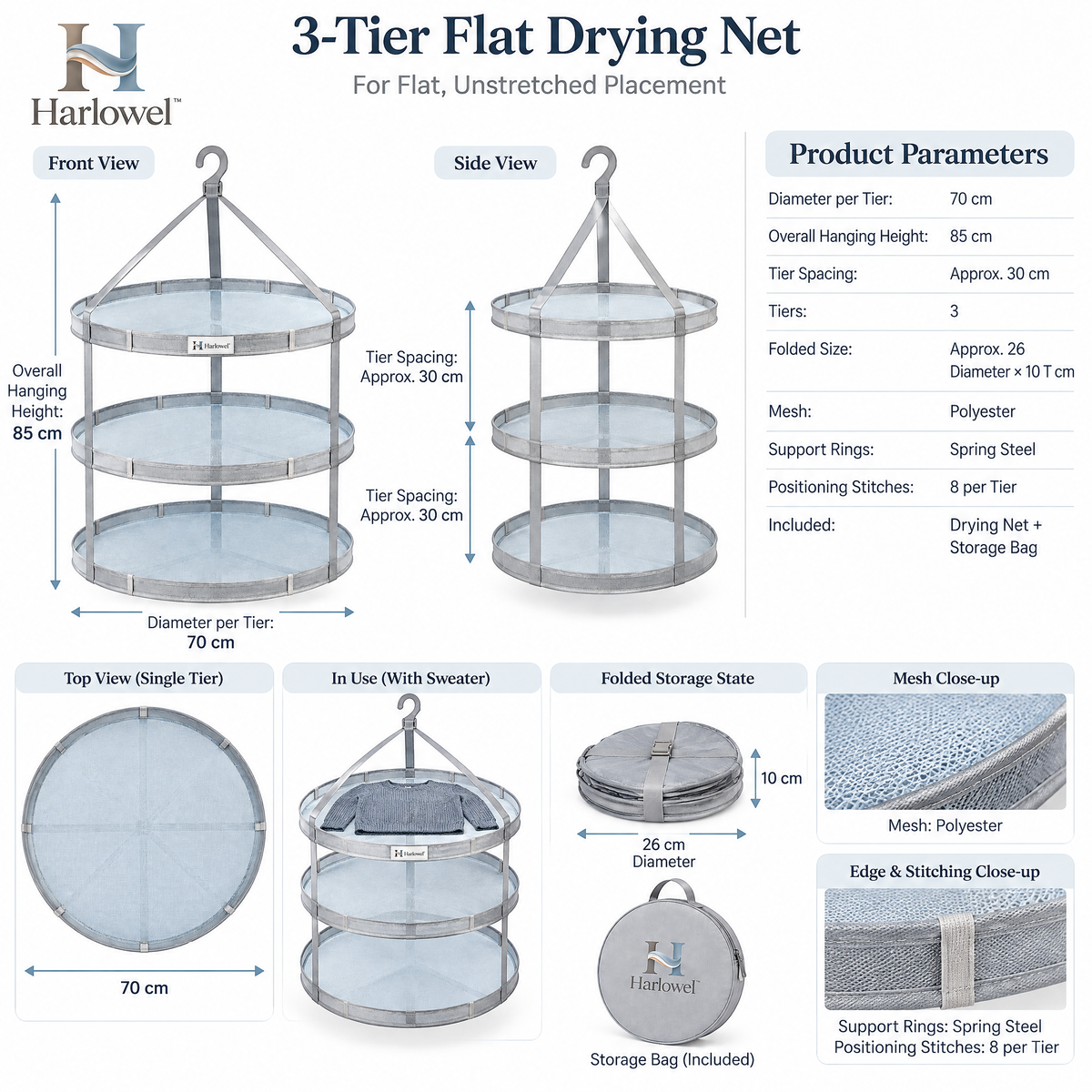 Harlowel™ ShapeLay Sweater Drying Mesh – Flat Garment Drying Rack for Sweaters, Knits & Delicate Clothing