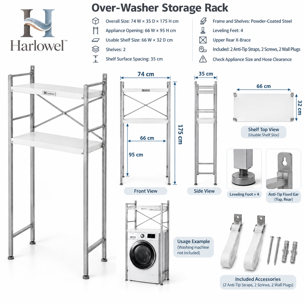 Harlowel™ AboveWash Over-the-Washer Storage Rack – Multi-Tier Laundry Organizer for Detergent, Towels & Utility Supplies