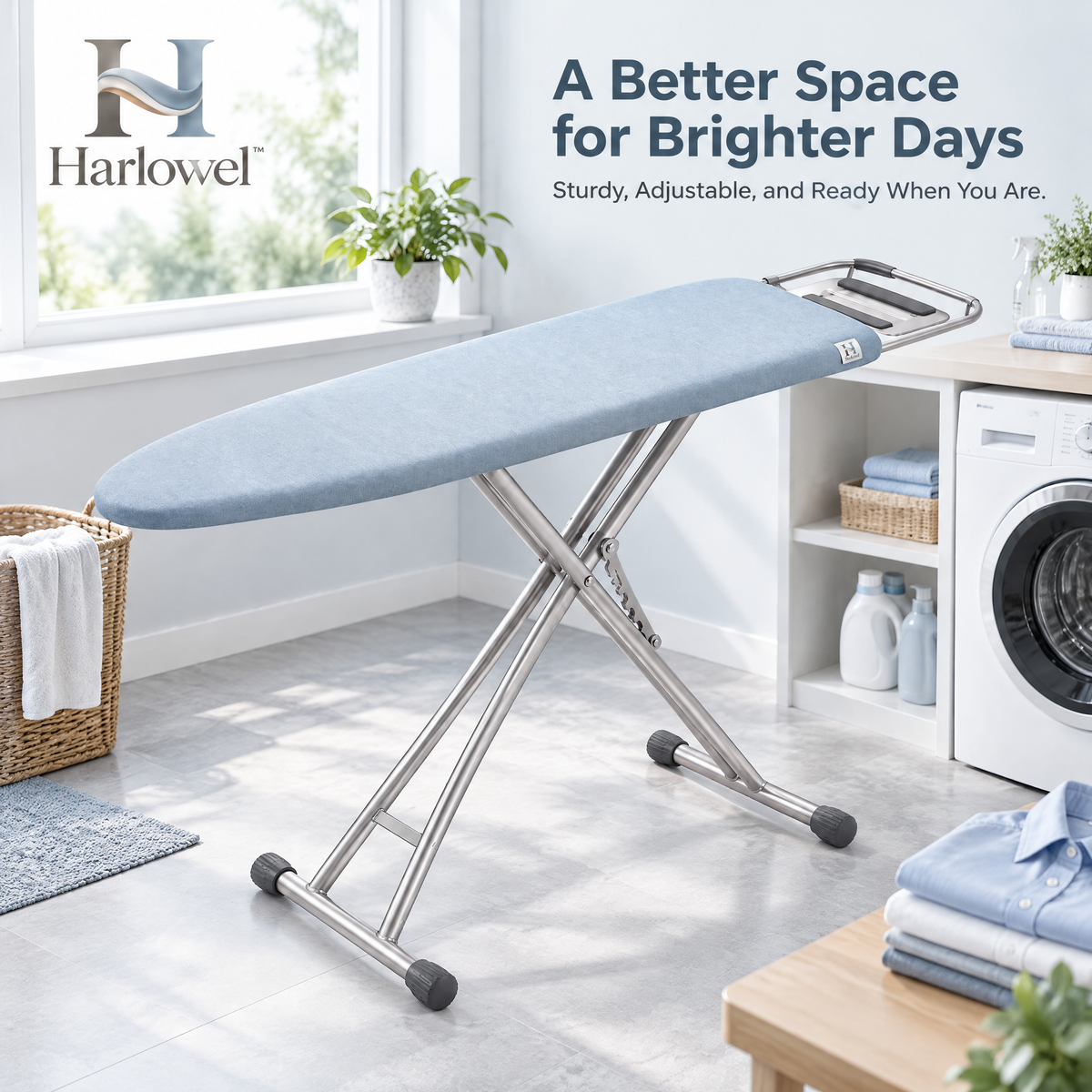 Harlowel™ PressFold Folding Ironing Board – Space-Saving Garment Pressing Station with Adjustable Height for Home & Laundry Room