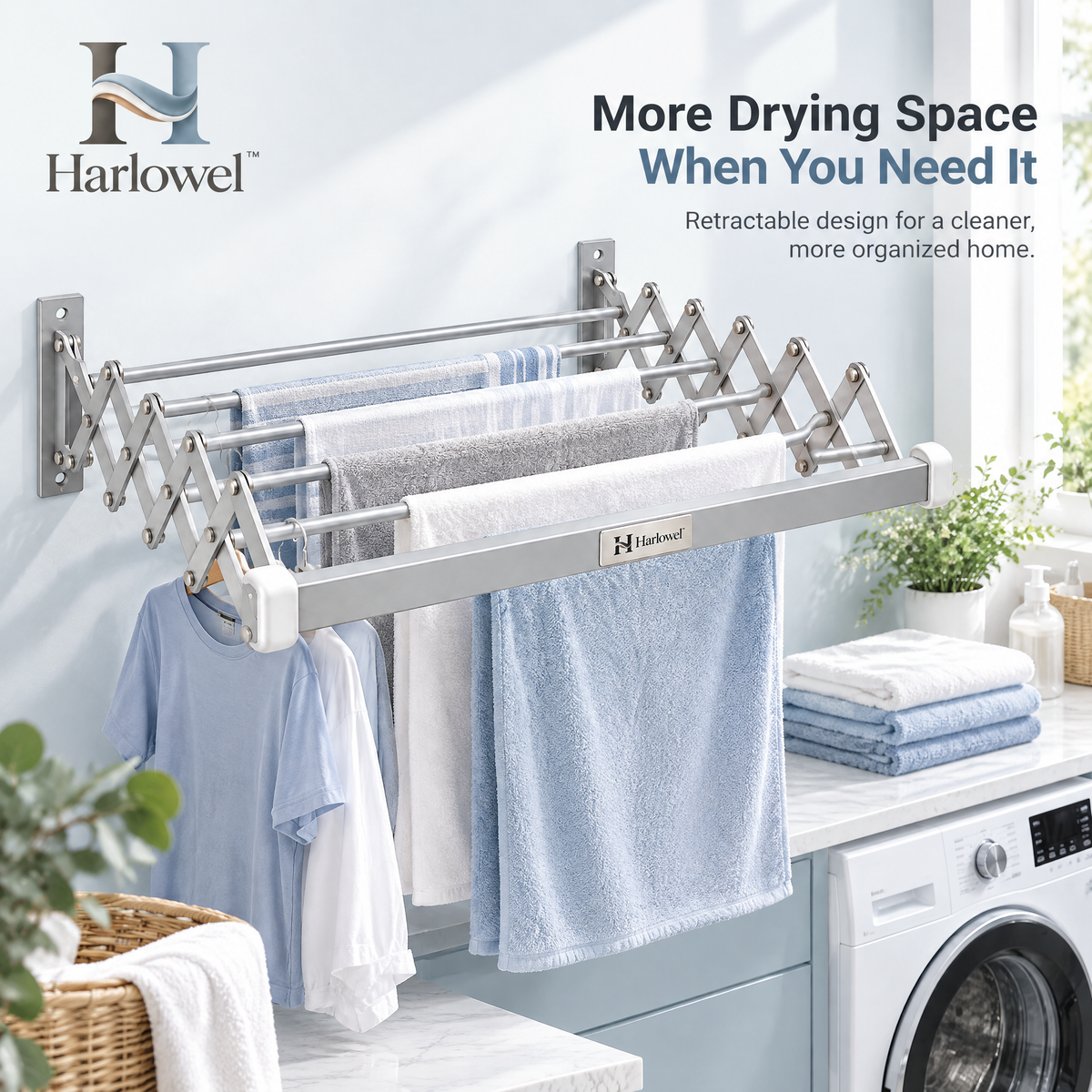 Harlowel™ ExtendAir Wall-Mounted Retractable Drying Rack – Space-Saving Expandable Clothes Airer for Laundry Rooms, Bathrooms & Balconies