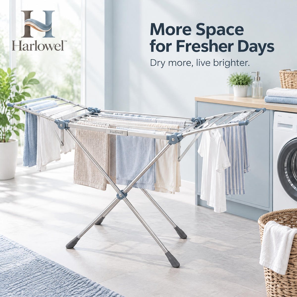 Harlowel™ AirSpan Folding Drying Rack – Expandable Indoor Clothes Airer for Garments, Towels & Everyday Laundry