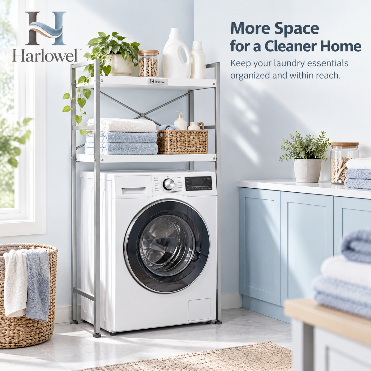 Harlowel™ AboveWash Over-the-Washer Storage Rack – Multi-Tier Laundry Organizer for Detergent, Towels & Utility Supplies