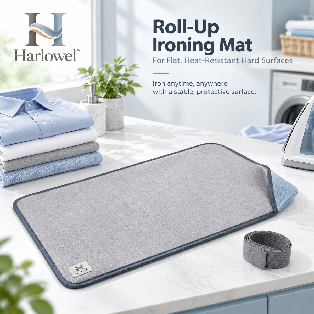 Harlowel™ HeatNest Insulated Ironing Mat – Foldable Heat-Resistant Pressing Pad for Countertops, Tables & Compact Laundry Spaces