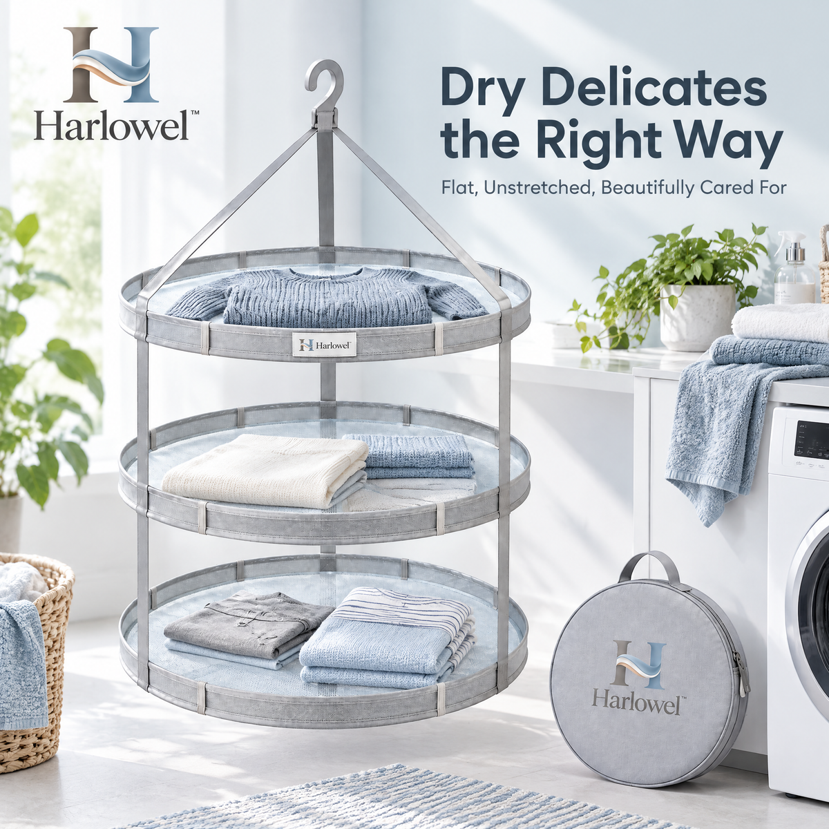 Harlowel™ ShapeLay Sweater Drying Mesh – Flat Garment Drying Rack for Sweaters, Knits & Delicate Clothing