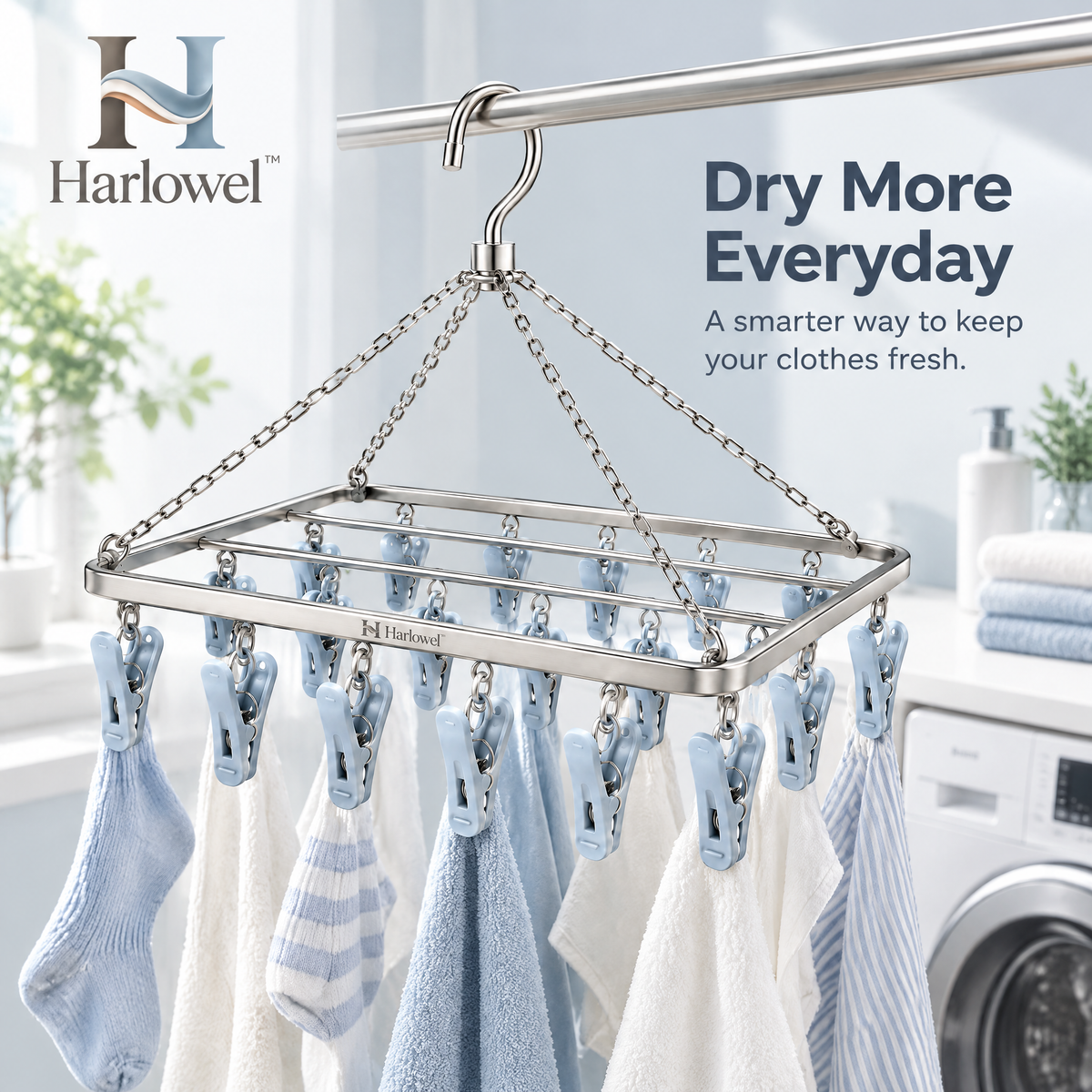 Harlowel™ ClipBloom Sock Drying Hanger – Multi-Clip Hanging Laundry Rack for Socks, Underwear & Small Garments