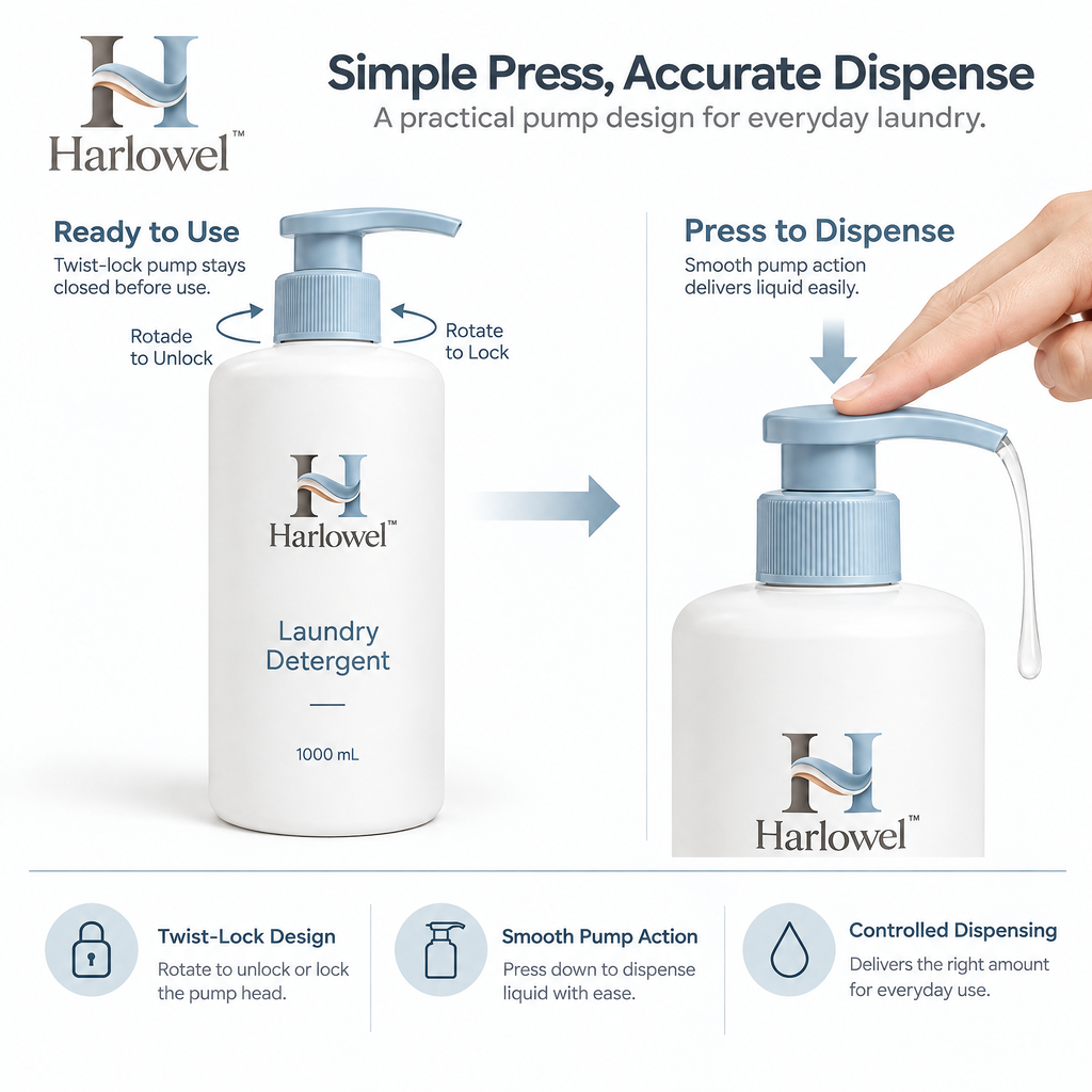 Harlowel™ PourKeep Laundry Dispenser Bottles – Refillable Storage Containers for Detergent, Fabric Softener & Laundry Essentials