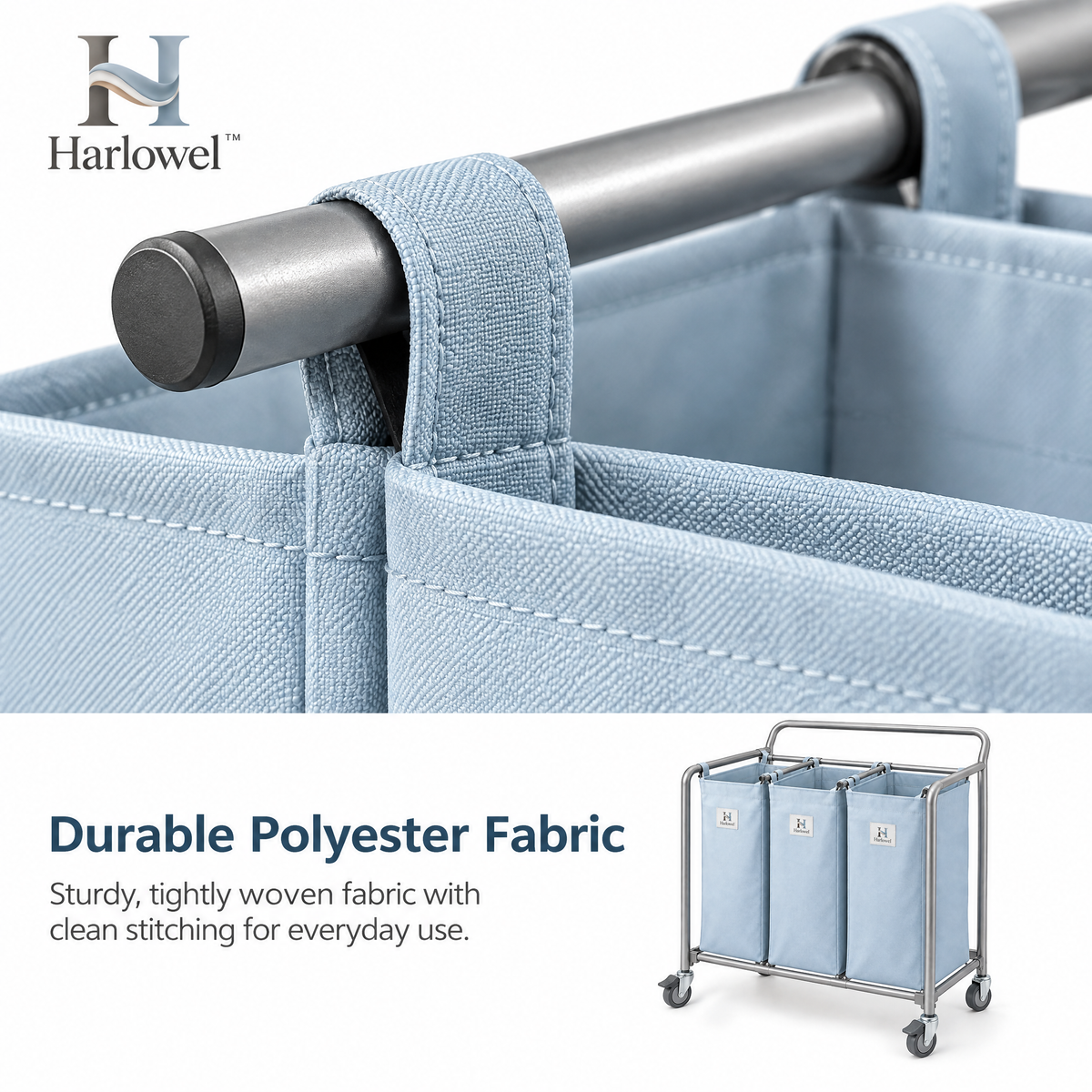 Harlowel™ RollSort Mobile Laundry Sorter – Multi-Bag Rolling Hamper Cart for Clothes, Towels & Household Laundry