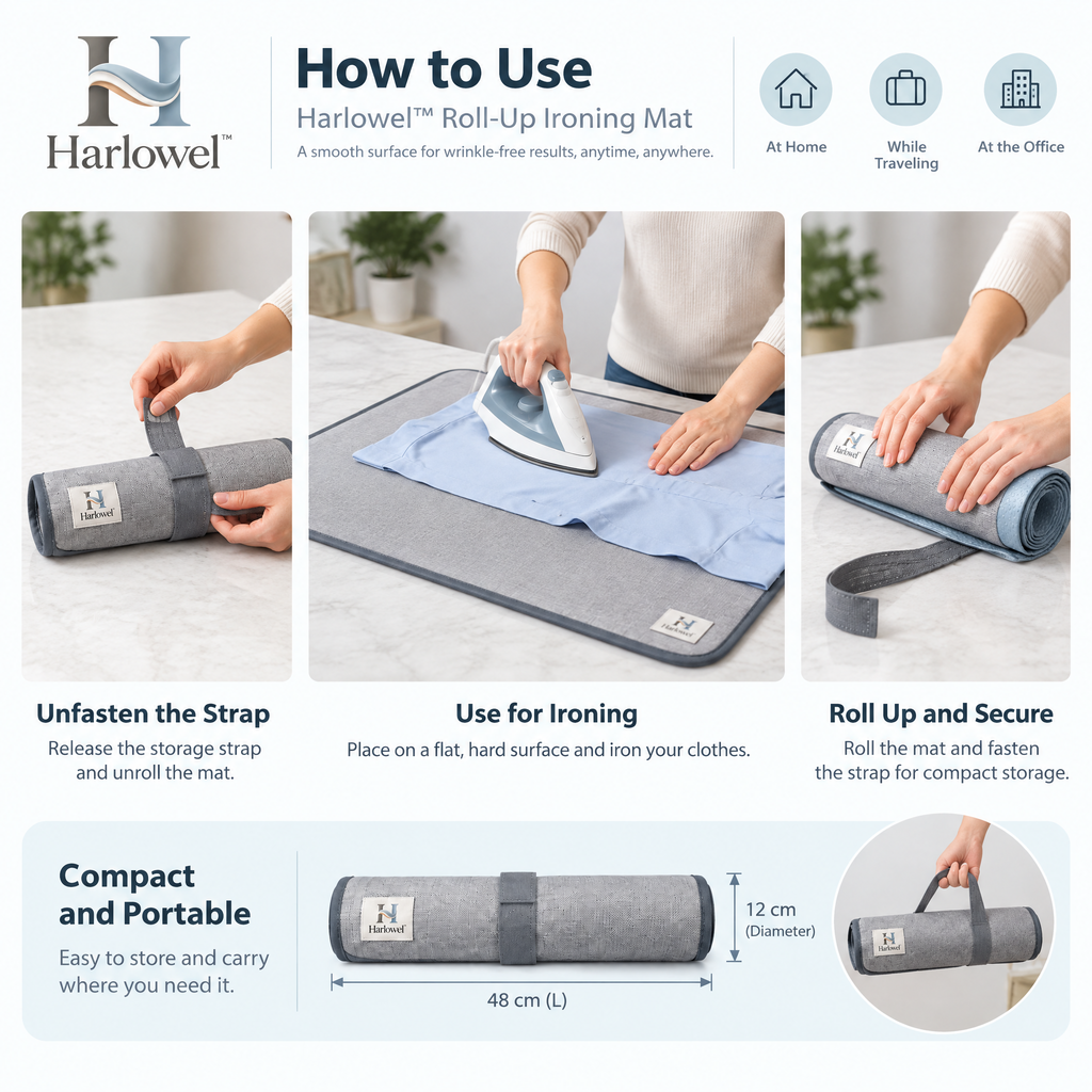 Harlowel™ HeatNest Insulated Ironing Mat – Foldable Heat-Resistant Pressing Pad for Countertops, Tables & Compact Laundry Spaces