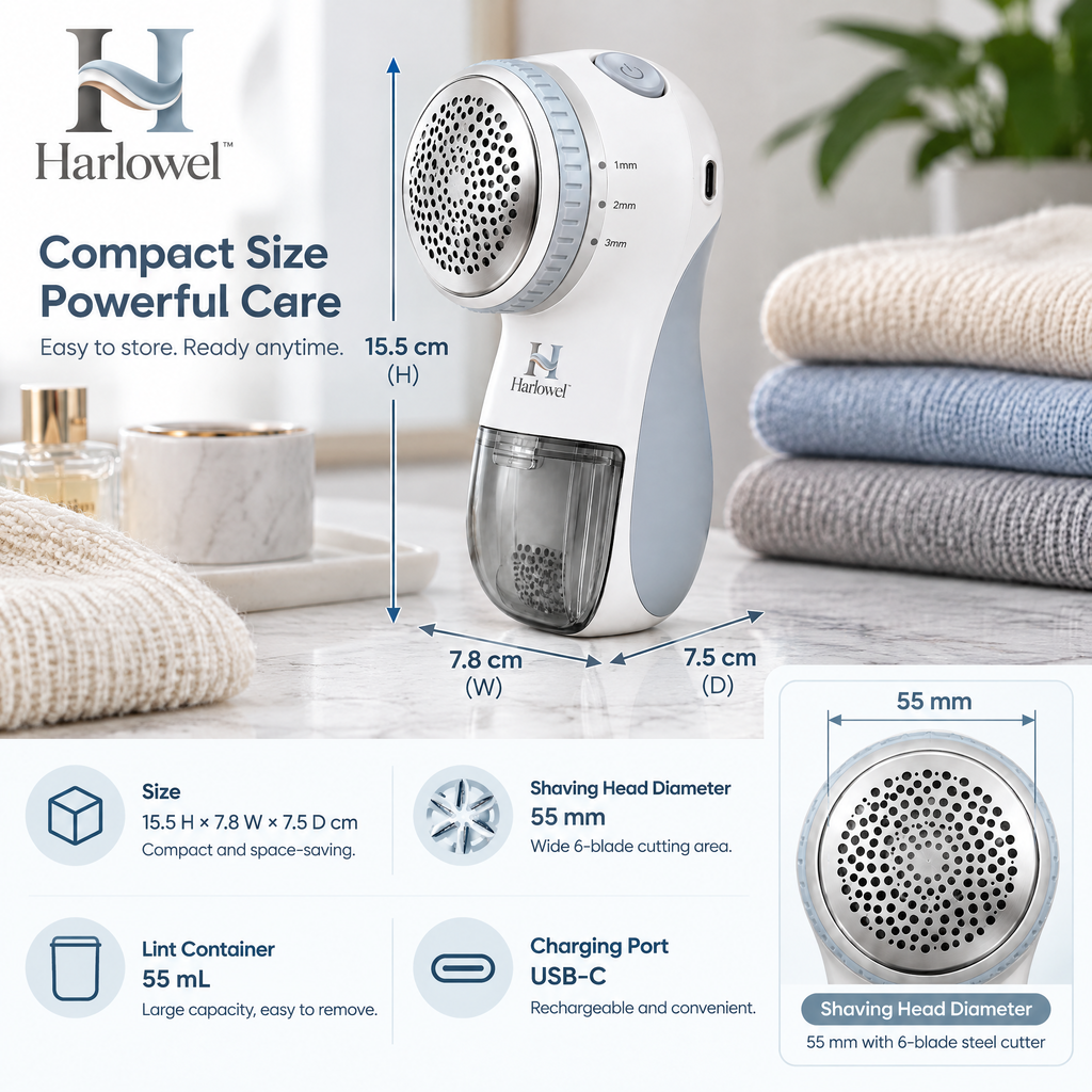 Harlowel™ FabricRevive Fabric Shaver – Rechargeable Lint & Pilling Remover for Sweaters, Clothing, Blankets & Upholstery